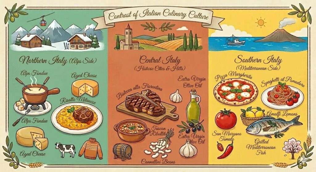 イタリアの北中南の食文化